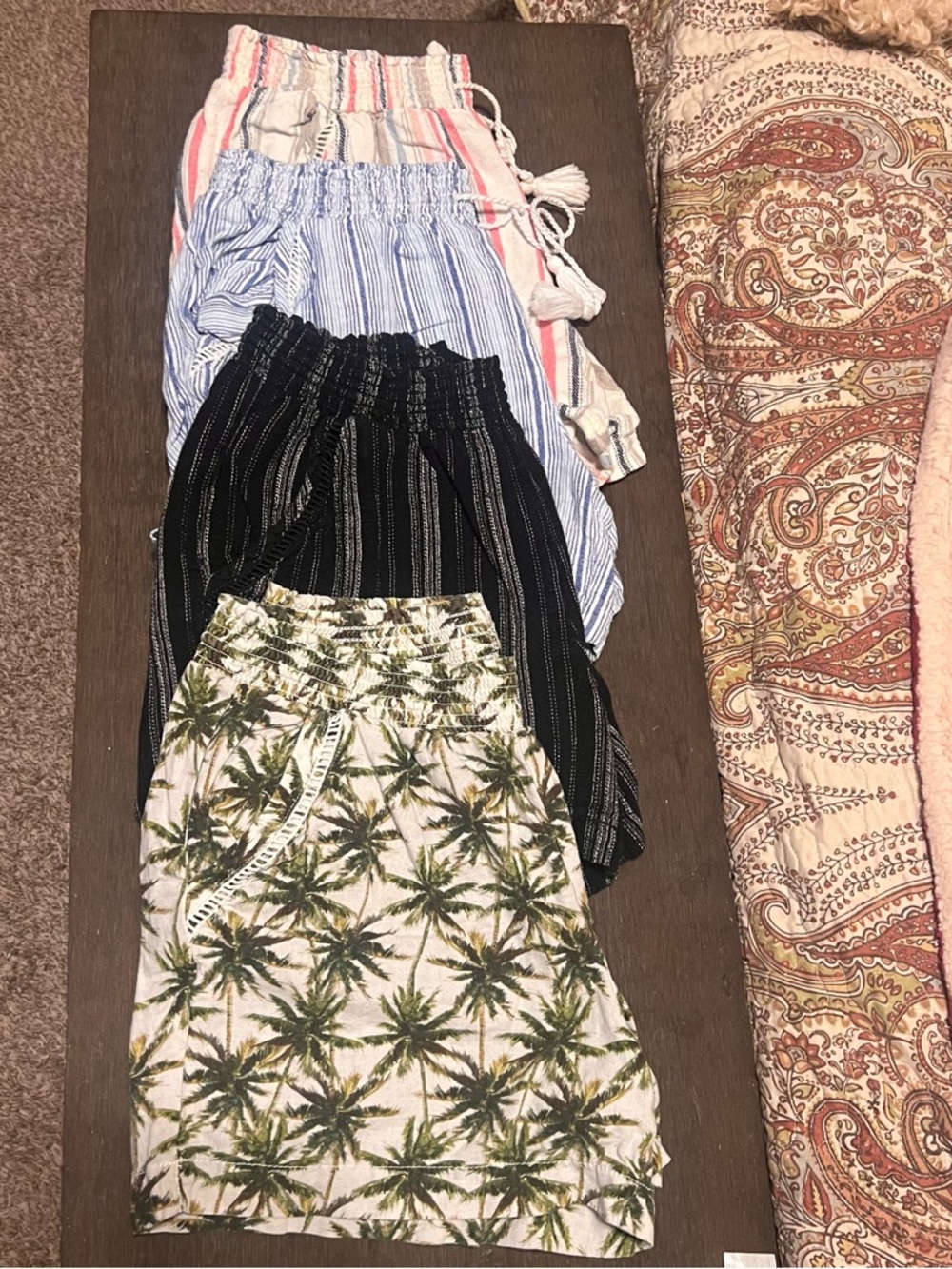 Briggs New York Linen Blend Short Haul! Stripes and Palm-Print Elastic Waist